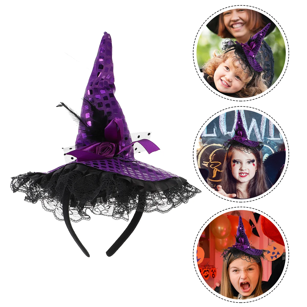 2 pçs chapéu de bruxa headpieces halloween bandana maquiagem decoração menina argola de cabelo acessórios de moda para meninas roxo