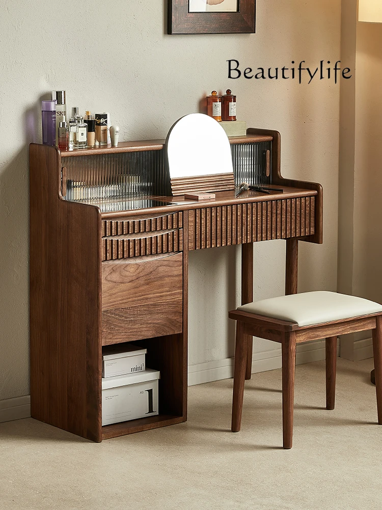 Black walnut dresser retro makeup table bedroom home log storage locker integrated