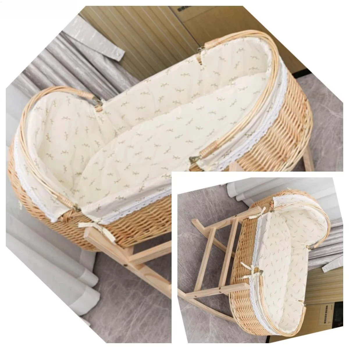 collection  Rattan Baby Portable Basket Car Soothing Cradle Solid Wood