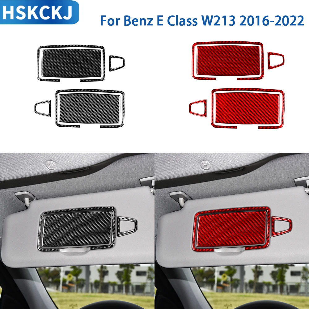 For Mercedes Benz E Class W213 2016-2022 Accessories Real Soft Carbon Fiber Interior Front Makeup Mirror Cover Trim Sticker