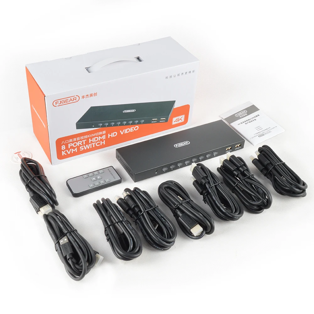 FJGEAR 8-Port HDMI KVM Switch 4K 30Hz
