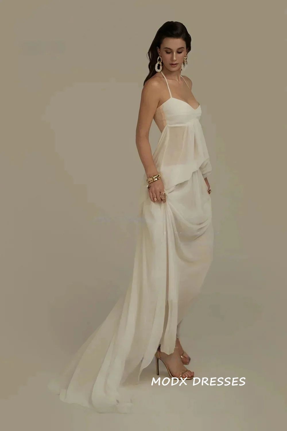 MODX lvory Chiffon Pleat Wedding Dress Sleeveless A-line Bridal Gowns Women's Maxi Classic Customized Vestidos De Novia 2026