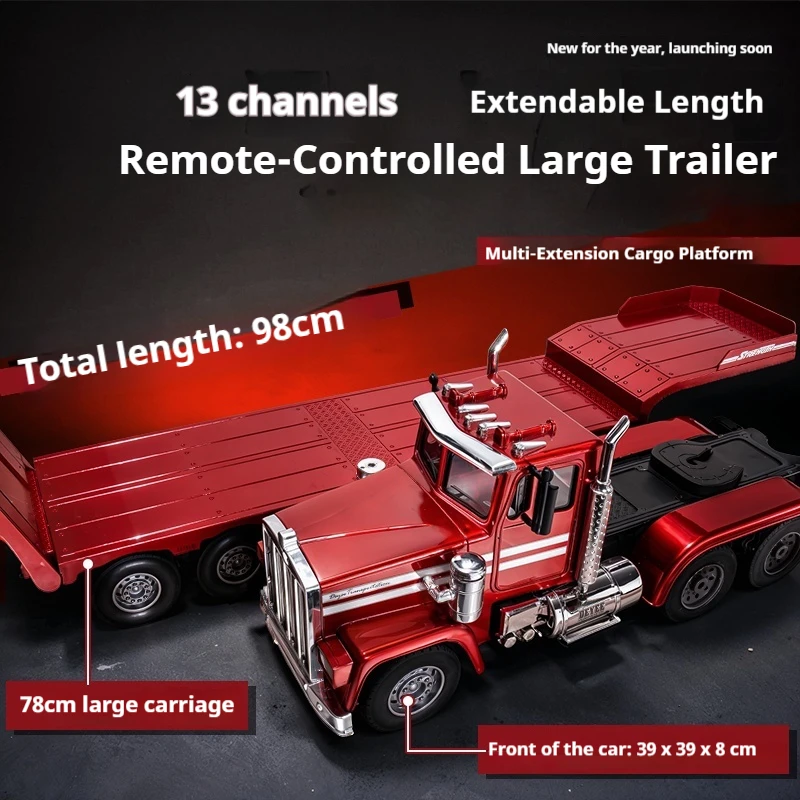 Remote Control Truck 13 Channel Expandable Flatbed Trailer 90Cm Large Scale Electric RC Engineering Vehicle Hobby Toy For Adults