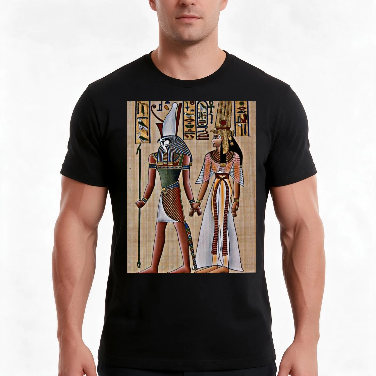 Queen Nefertari and Horus T-Shirt Summer Casual Cotton Tee Oversized Streetwear Tops Vintage Graphic Print Unisex Men Women