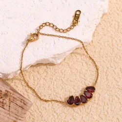 New Retro Red Water Droplets Fashion Bracelet Bangle Golden Stainless Steel Wholesale Jewelry 18K PVD Plated Waterproof