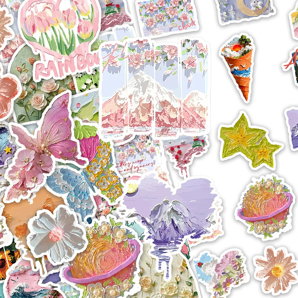 

10/30/50pcs INS Style Oil Painting Landscape Stickers Kawaii Aesthetic Art Sticker Suitcase Phone Laptop Cute Girl Decals Decor