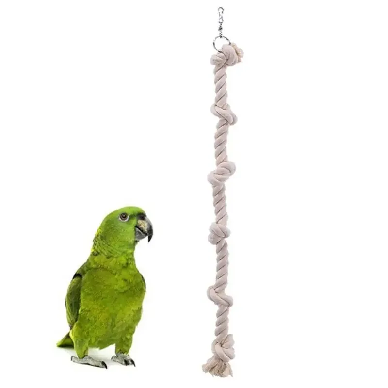 Parrot Shredder Toy Dry Anti-biting Parrot Cage Foraging Toys White Cotton Rope Chewing with Bell Big Parrots Toy Accessories