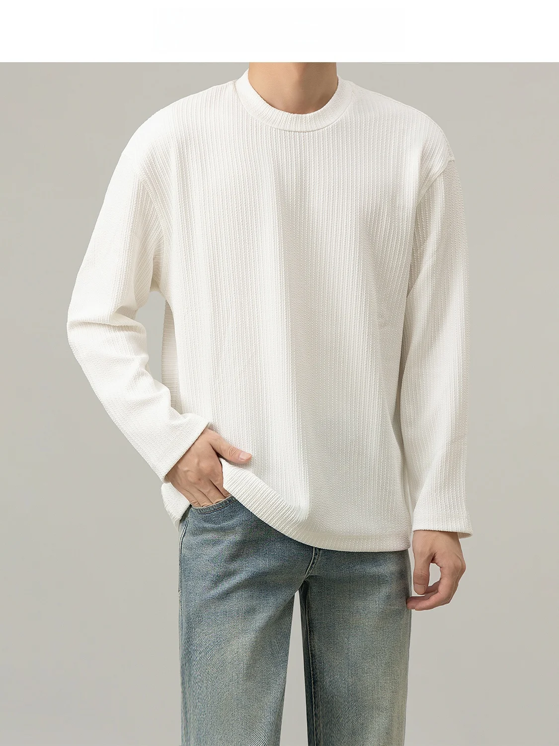 

Autumn New Style Men's Slim Fit Long Sleeve T-Shirt round Neck Base Shirt Trendy Korean Version Breathable Polyester Fiber