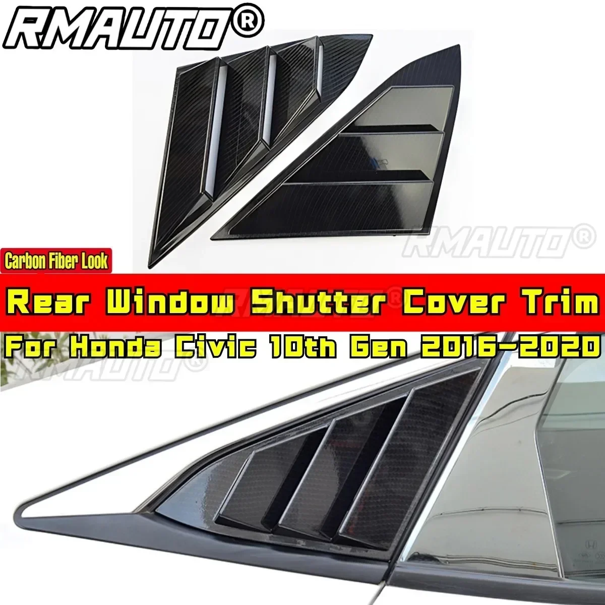 Civic Window Louver Side Vent Trim Matte Black Rear Quarter Panel Window For Honda Civic 10th Gen 2016-2020 Car Accessories