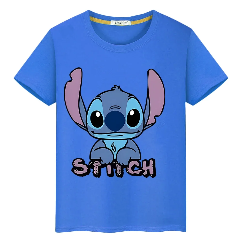 stitch disney kids Day gift Kawaii Short Print T-shirt 100%Cotton Disney Stitch anime Tops pride tshirt y2k boys girls clothes