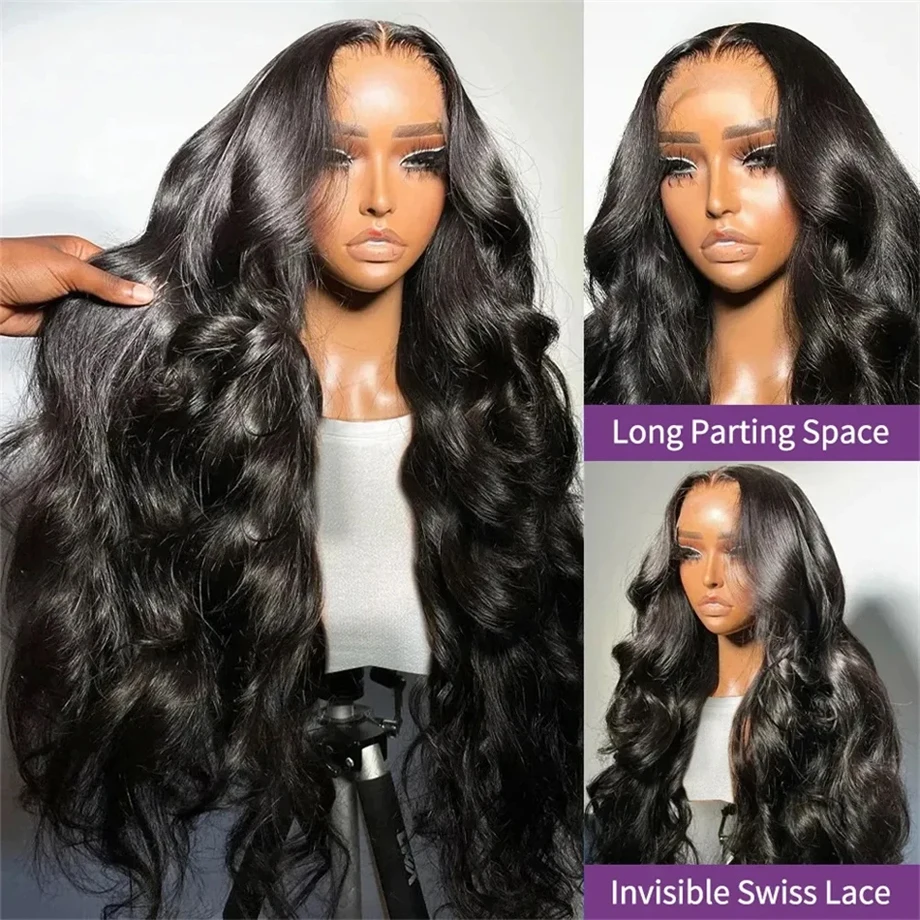 Body Wave Human Hair Wigs 4x4 Transparent Lace Closure Wig Brazlian 13x6 Lace Frontal Human Hair Preplucked Natural Color 180%