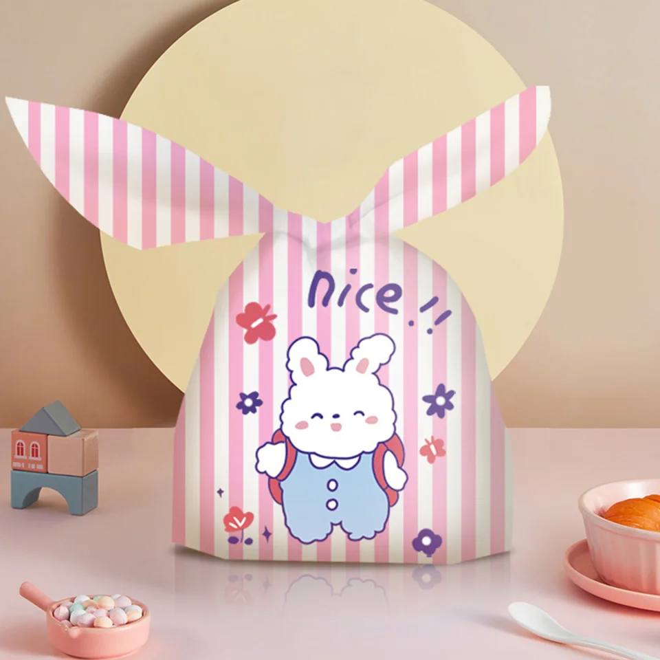 10/20pcs Carton Rabbit Ear Bags Plastic Animal Candy Bags For Kids Birthday Biscuits Candy Packaging DIY Gifts Supplies