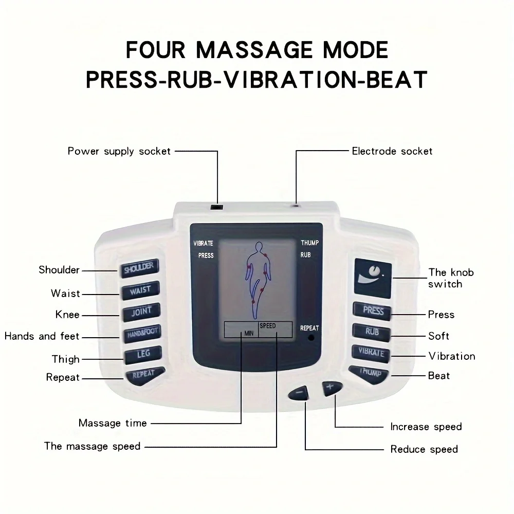 EMS Tens Electro Muscle Stimulator 8 Modes Digital Pulse Acupuncture Massager Low Frequency  Massage Instrument Machine Healthy