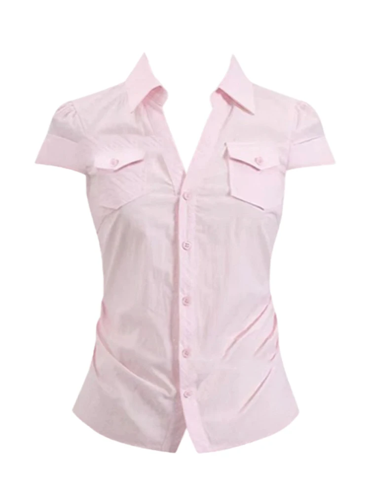 Pure Korean Sle ort Sve irt Women's Slim Fit ket Waist Cinched Summer irt ort Sle Ele Top WASSUP KATES