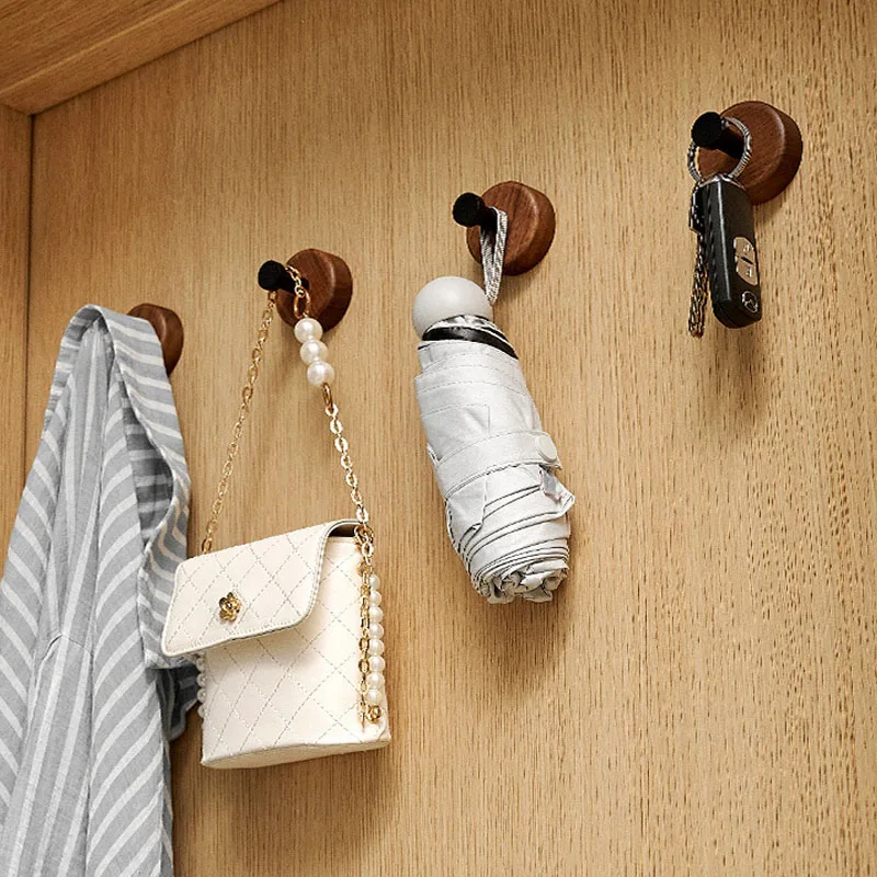 2/4Pcs Nordic Style Wooden Hook Solid Wood Wall Hook Punch-Free Coat Hanger Home Towel Key Hook Storage Rack Wall Decoration