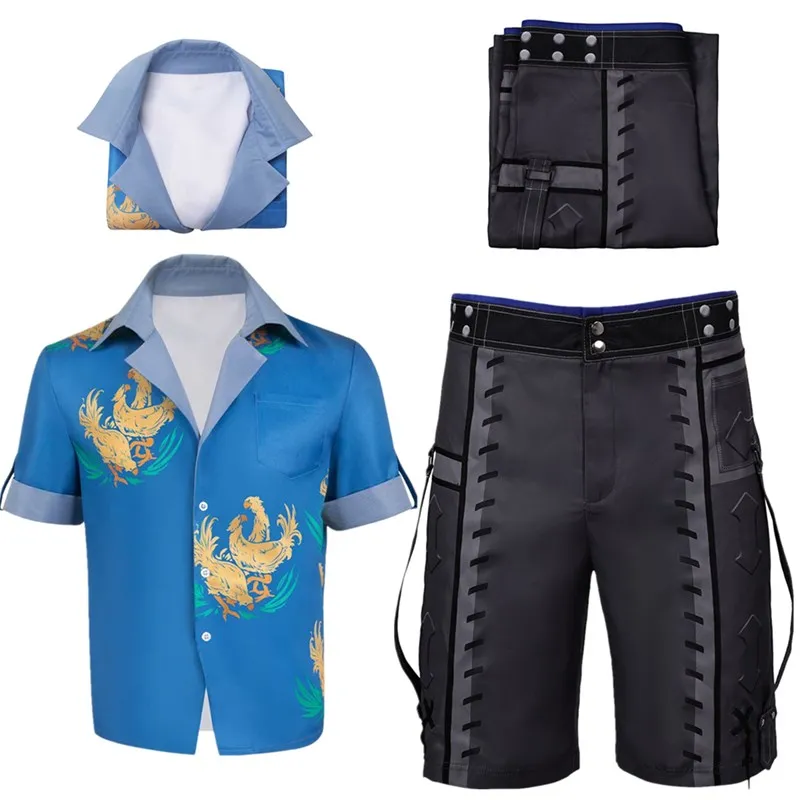 Wolken Strijd Cosplay Fantasie Kostuum Volwassen Mannen Strand T-Shirt Korte Mouw Short Outfits Halloween Carnaval Pak