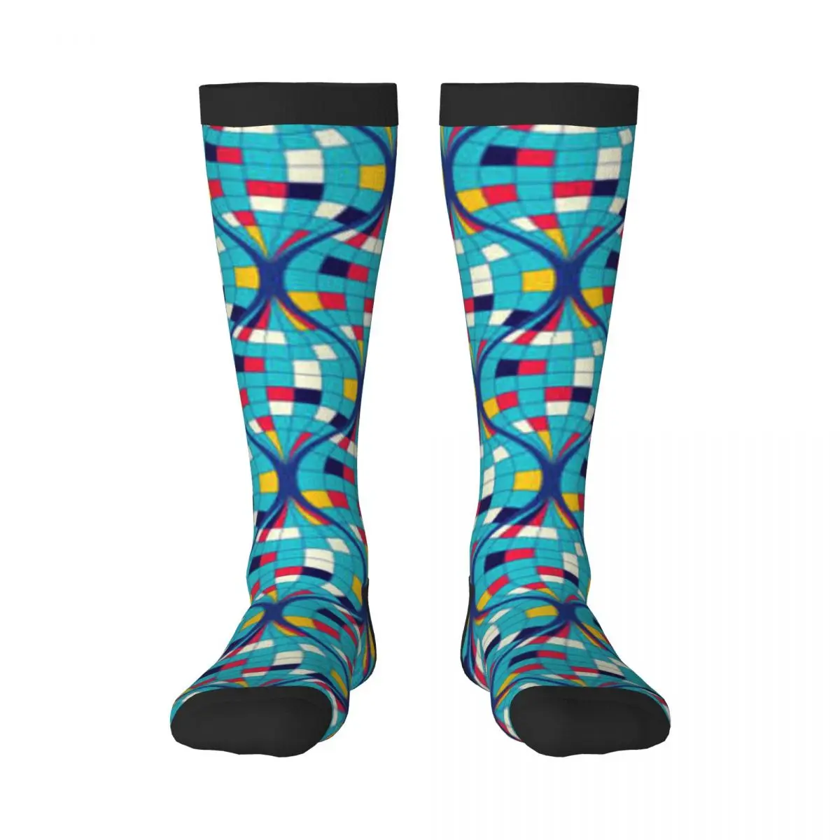 

Stockings Funny Autumn Casual Warm Socks Abstract Geometric With Wavy Lines And Stripes Soft Winter Knee High Socks