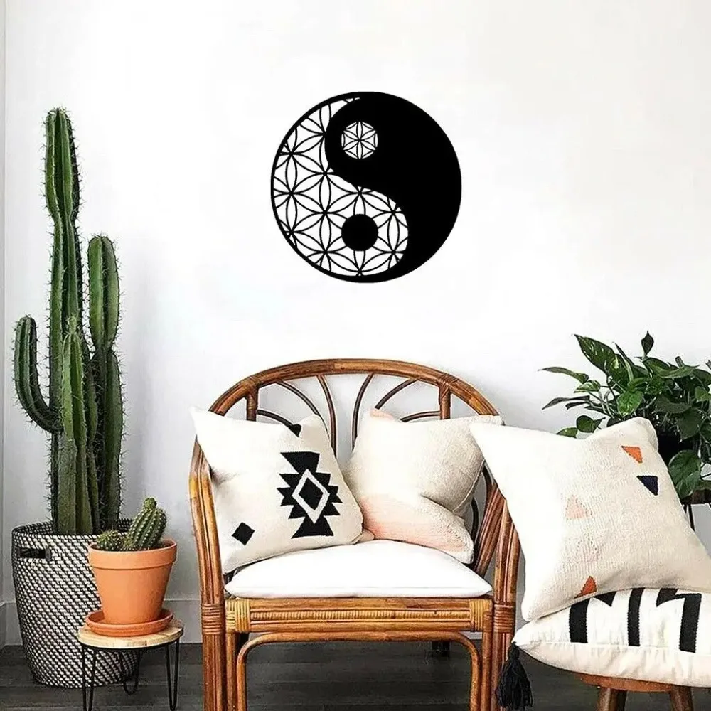 CIFbuy Iron Wall Art Yin Yang Metal Decor Sacred Geometry Feng Shui Silhouette Modern Home Hanging Sculpture Durable Black
