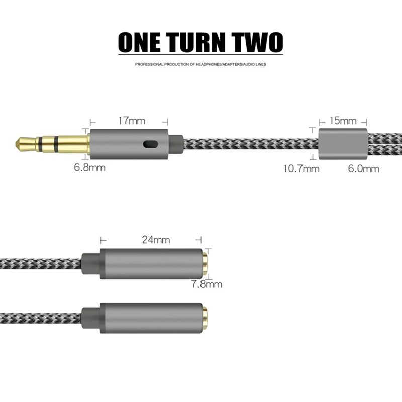 AUX Cable Jack 3.5MM Audio Cable Stereo Audio Cable Nylon Braided Headphone Male to Double Female Splitter Y Type Audio Cable