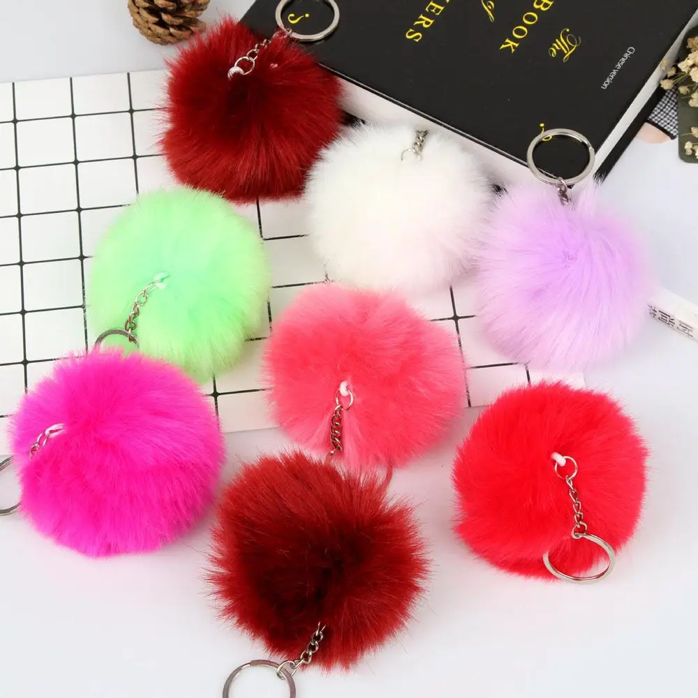 20 Colors Fluffy Fur Pom Pom Keychains Soft Faux Rex Rabbit Fur Ball Car Keyring Pompom Key Chains Women Bag Pendant Jewelry Diy