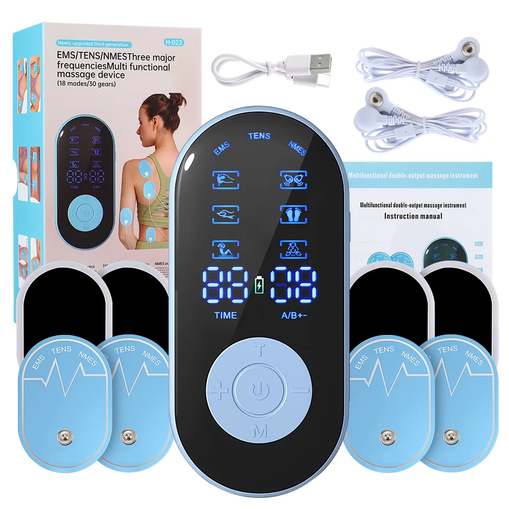 

Стимулятор мышц Tens, 18 режимов, электрический NMES EMS, иглоукалывание, массаж тела, цифровая терапия, машина для похудения, электростимулятор