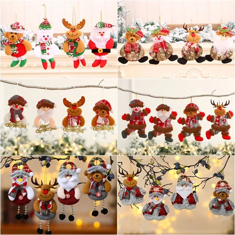 4pcs/set Christmas Cloth Doll Pendant Cute Felt Elk Hanging Ornament Christmas Tree Hanging Doll Home Party New Year Decoration