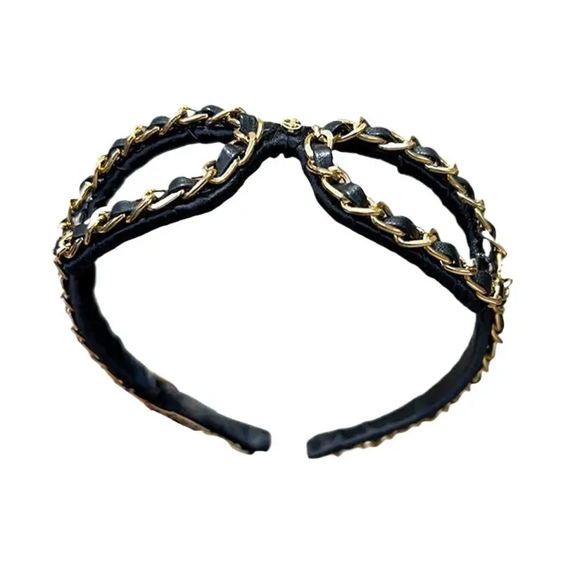 For Women Elegant Party Daily Hair Accessory Vintage Chain Leather Headband Hollow Sunglasses Shape Hair Hoop