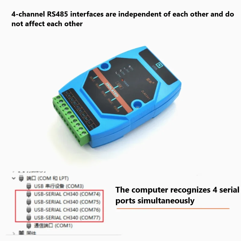 USB to 4-port RS-485 converter 5KV high voltage isolation four-way 485 serial port line COM port communication conversion