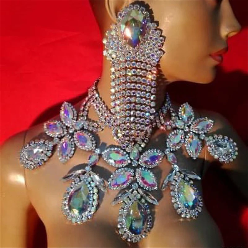 Fashion Brand Rhinestone Multicolored Bohemian Good Quality Chunky Collar Women Choker Exaggerated Statement Necklace Jewelry