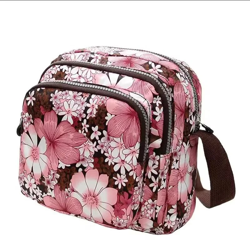 Fashion Flower pattern Nylon Women Crossbody Bag Multi-compartment Casual Mommy Shoulder Bag Portable Travel Waterproof Zip Bag