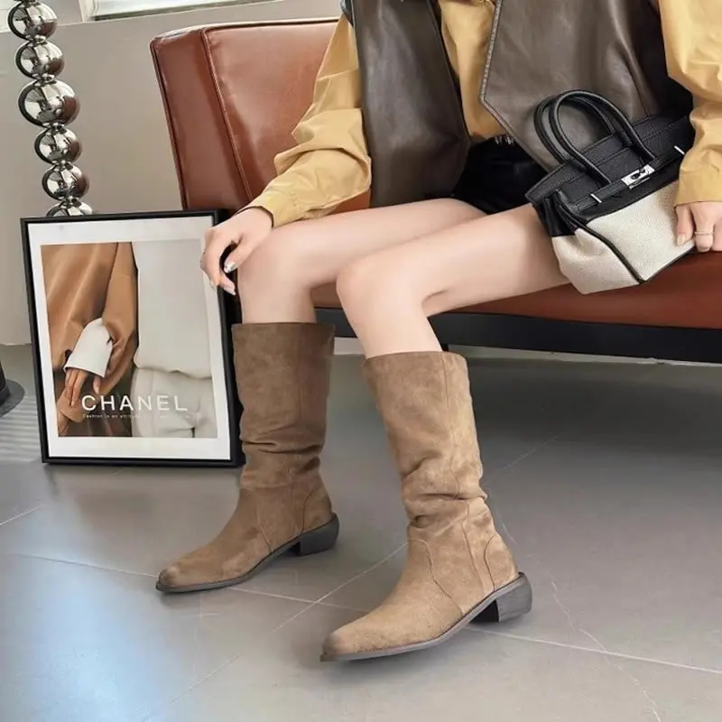 

Women's Western Cowboy Long Boots High Tube Knight Boots Thi Heel Sta Autumn New Sle Korean Version Faion Boots