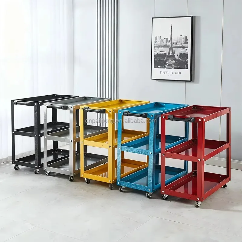 2026 Black 3 Layers Trolley Cart Wheels Car Garage  Cabinet Workshop  Cart With Hanging Board