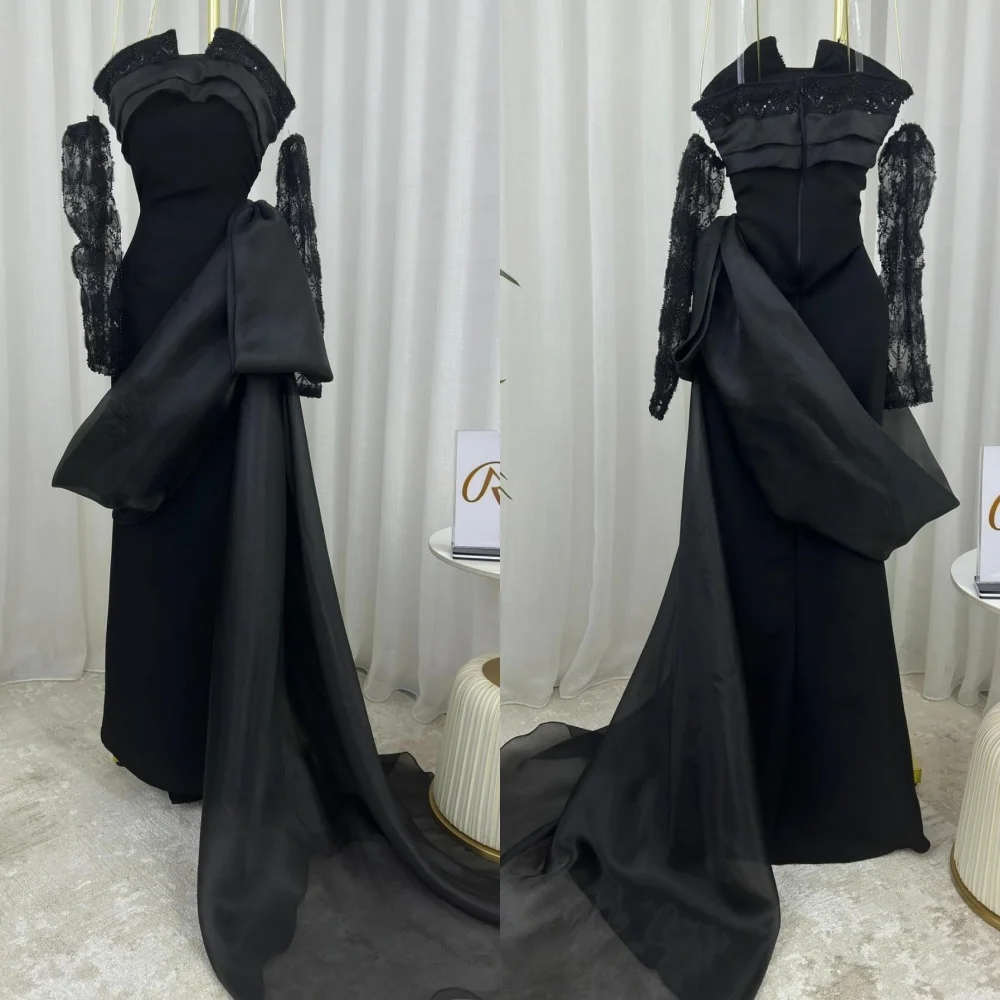 

Customized Formal Retro Jersey Pleat Sequined A-line Strapless Long Dresses Bespoke Occasion Classic Sexy