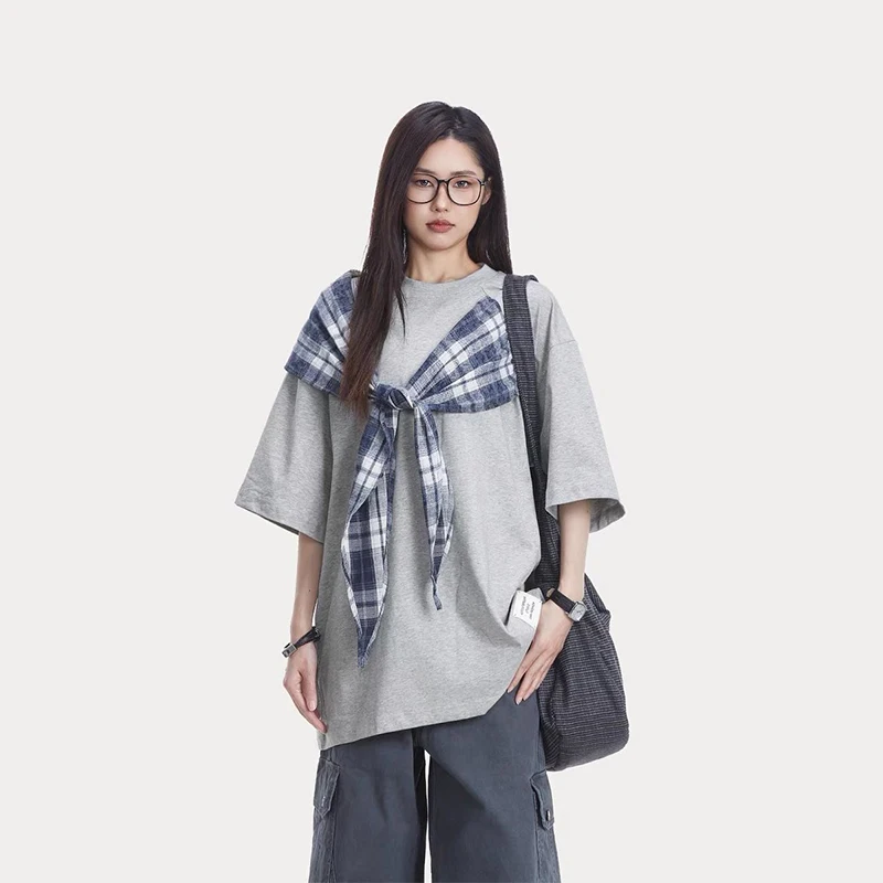 

Summer Bow Patch Designs Women Short Sleeve O Neck T Shirts Fashion Casual Personality All-match Loose Tops Tee Daily Black Grey