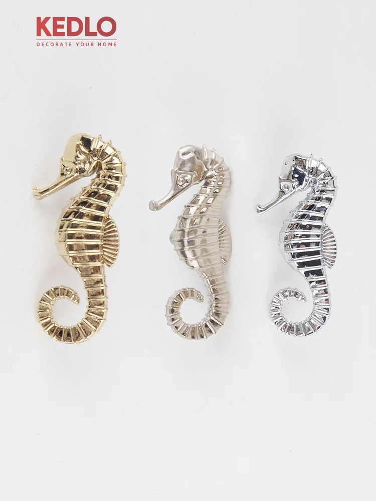 KEDLO Solid Brass Modern Luxury Seahorse Knob Kitchen Cabinet Polished Gold Handle Silver Handle