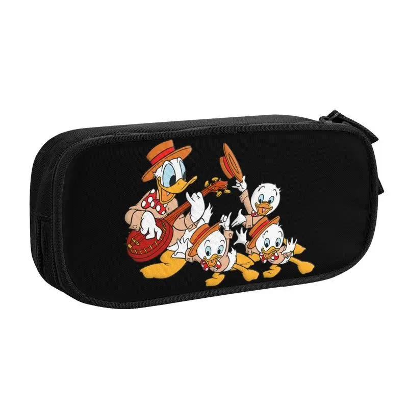 Custom Donald Duck Guitar Pencil Case for Boy Girl Large Storage Cartoon Anime Pen Box Bag Stationery