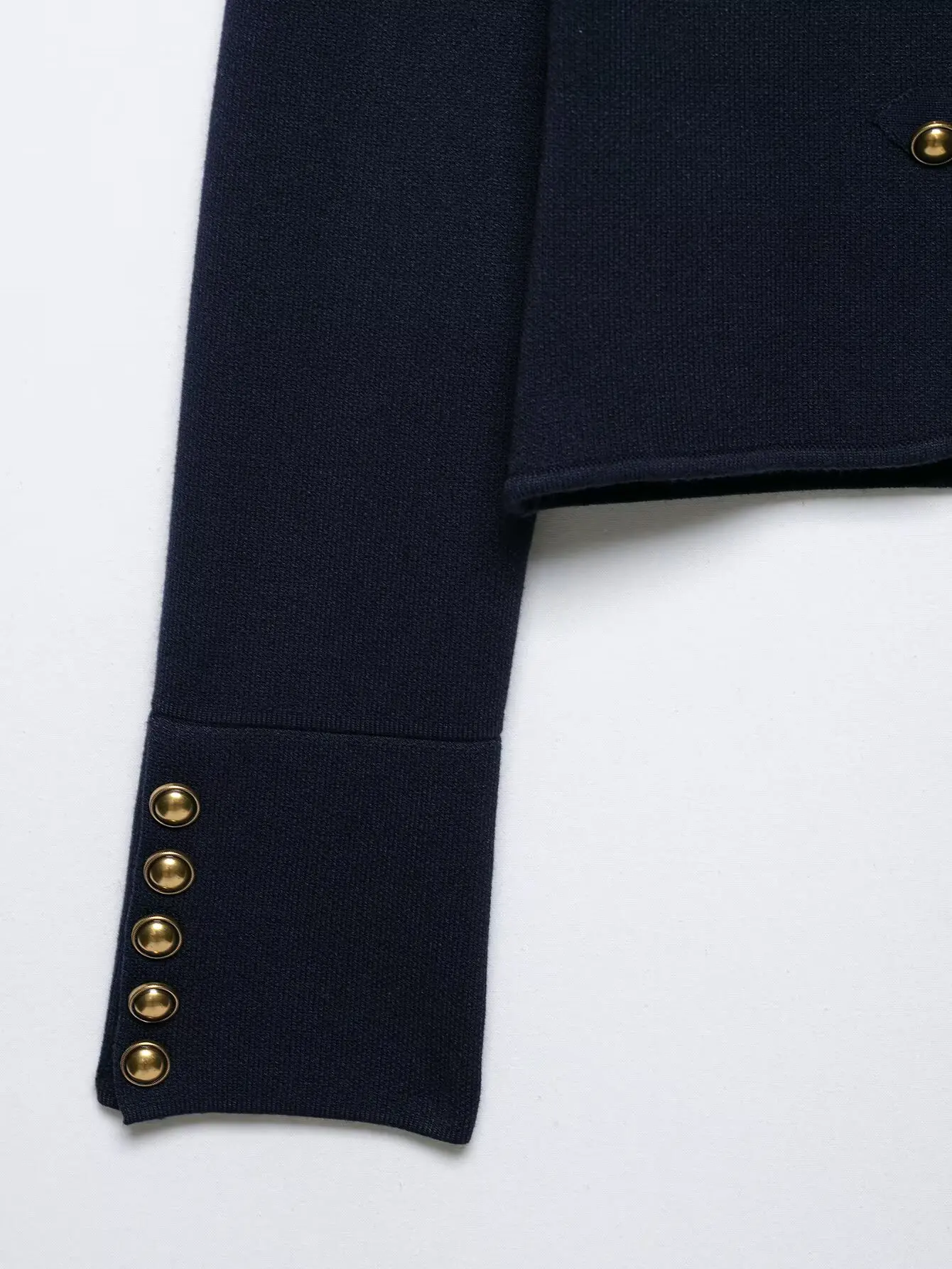 HH Elegante Damen-Strickjacke im Militärstil mit Goldknöpfen, Kurze Strickjacke für Frühling und Herbst, Business-Casual Büro-Abschlussfeier-Oberbekleidung – Detail 5
