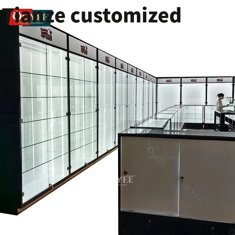 Customized-Modern Smoke Shop Display Showcase Retail Store Showcases Display Stand Cigar Glass Showcase Led Retail Display Tobac