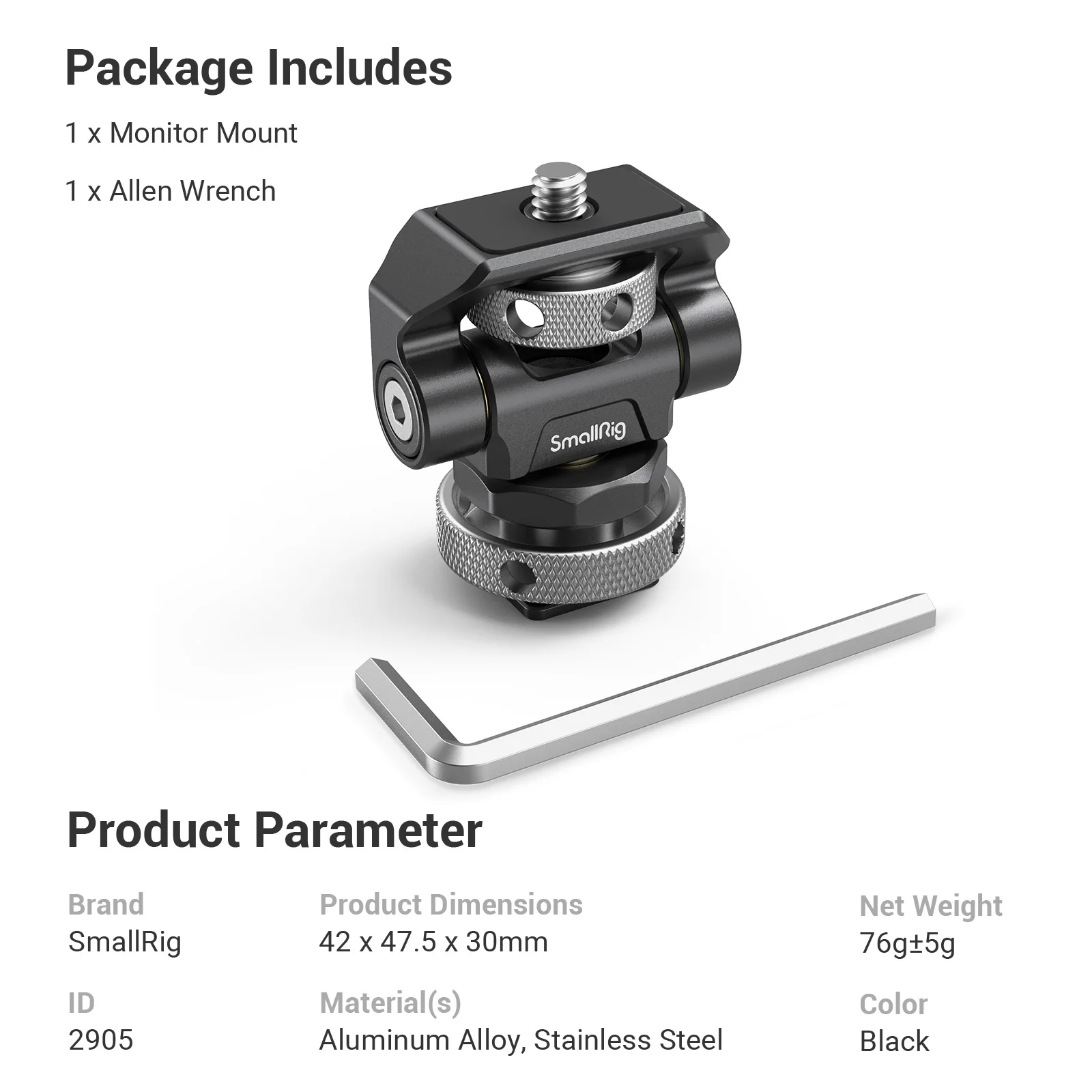 SmallRig Quick Release Monitor Holder Camera Clamp Swivel and Tilt Adjustable Monitor Mount with Cold Shoe/ARRI/ NATO Mount 2905