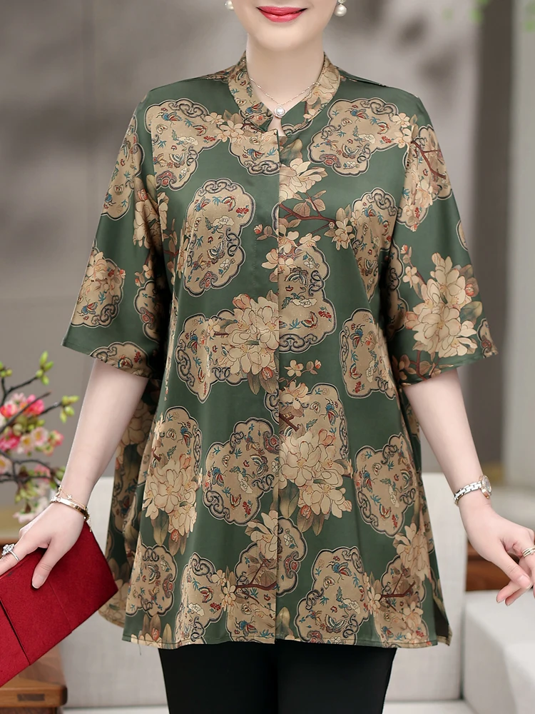 

Print Short Sleeve Shirt 2025 Summer New Chinese Style Loose Cardigan Top Casual Single-breasted Shirts For Women