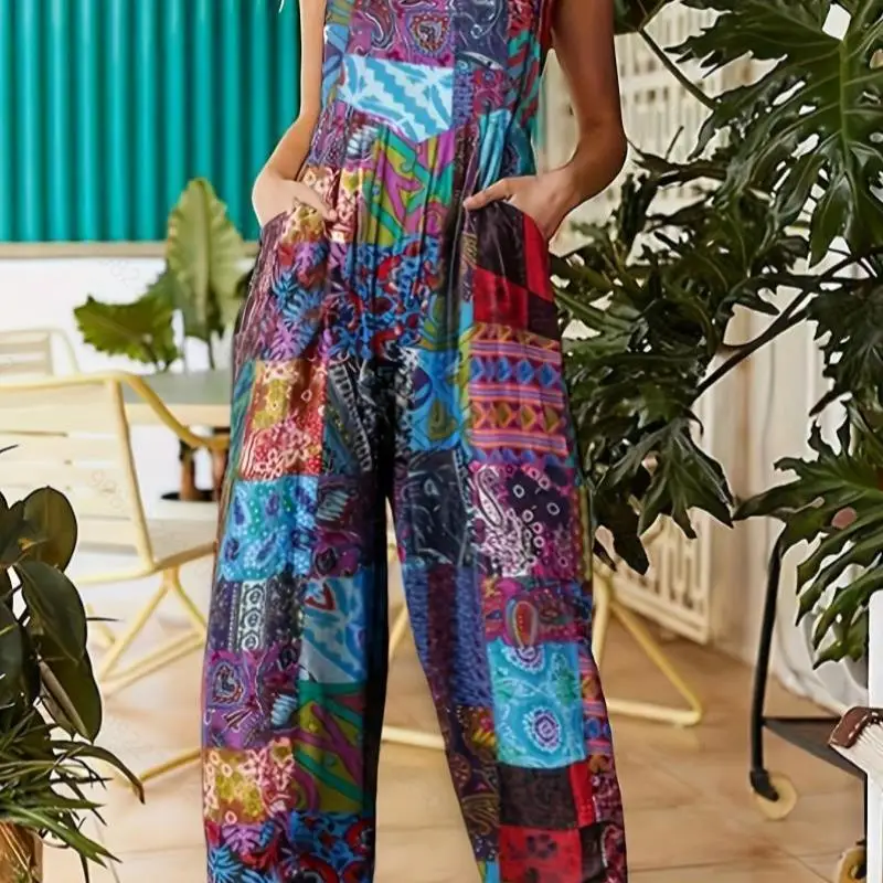 

Этнический комбинезон в стиле пэчворк Y 95806, повседневные брюки Cleanfit с низкой талией из ПВХ для женщин среднего возраста, зимняя коллекция