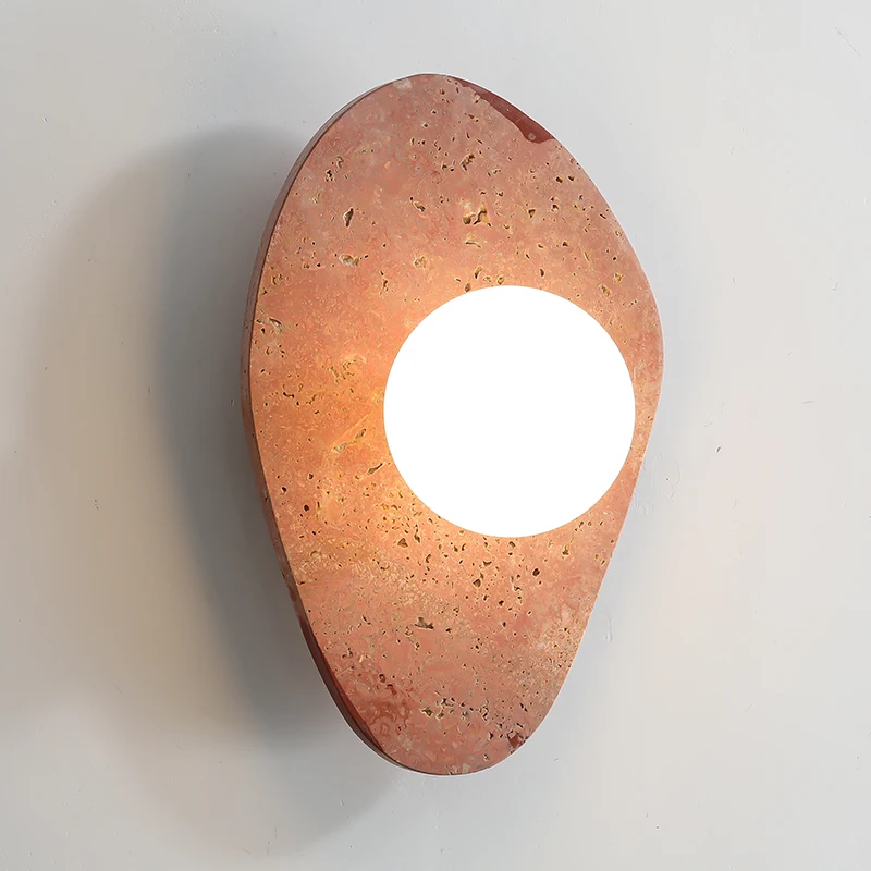 Japanese-style Yellow Travertine LED Wall Lamp Bedroom Living Room Corridor Decor Retro Wall Sconces Neutral Stone Bedside Lamp