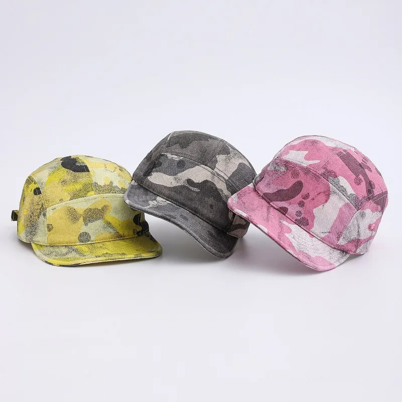 شعار مخصص التمويه شقة حافة الهيب هوب قبعة الرجال والنساء الربيع والخريف في الهواء الطلق ظلة خمسة لوحة قصيرة حافة قبعة بيسبول #2