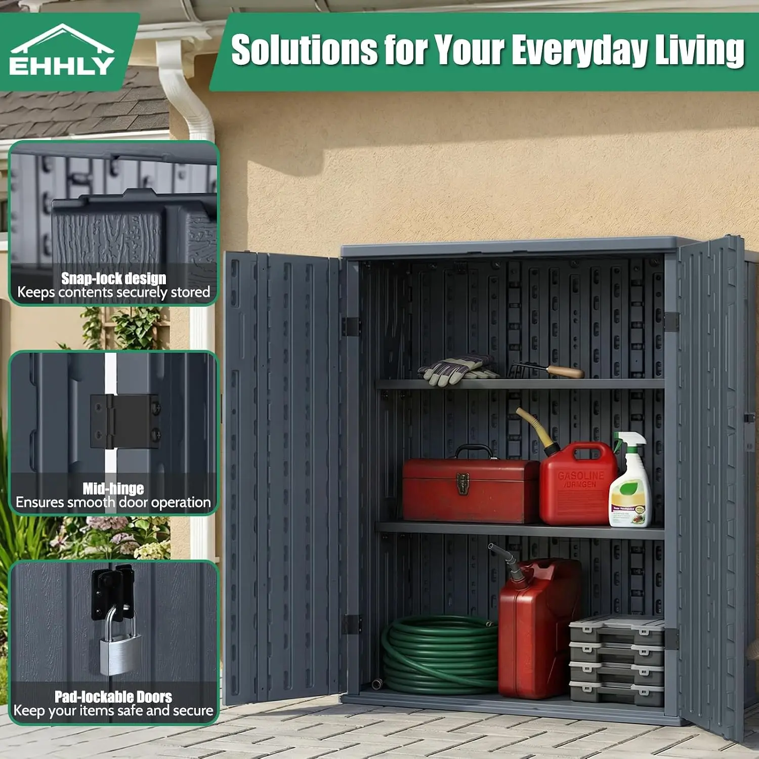 Heavy Duty Outdoor Storage Cabinet Weatherproof 14 Cuft Garage Cabinet 2 Adjustable Shelves Lockable Pantry Organizer 31Wx23Lx34 image 6