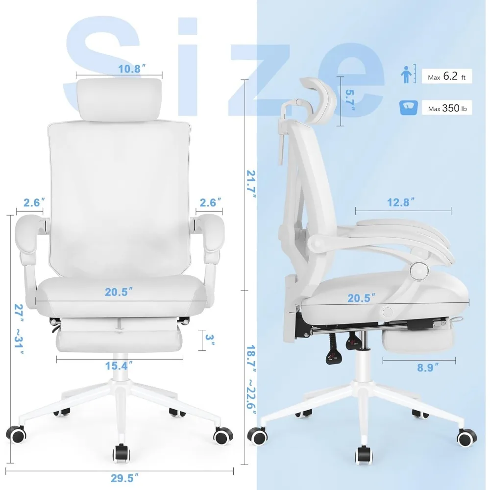 

Ergonomic Office Chair w/ Footrest - Adjustable 2D Lumbar & High Back