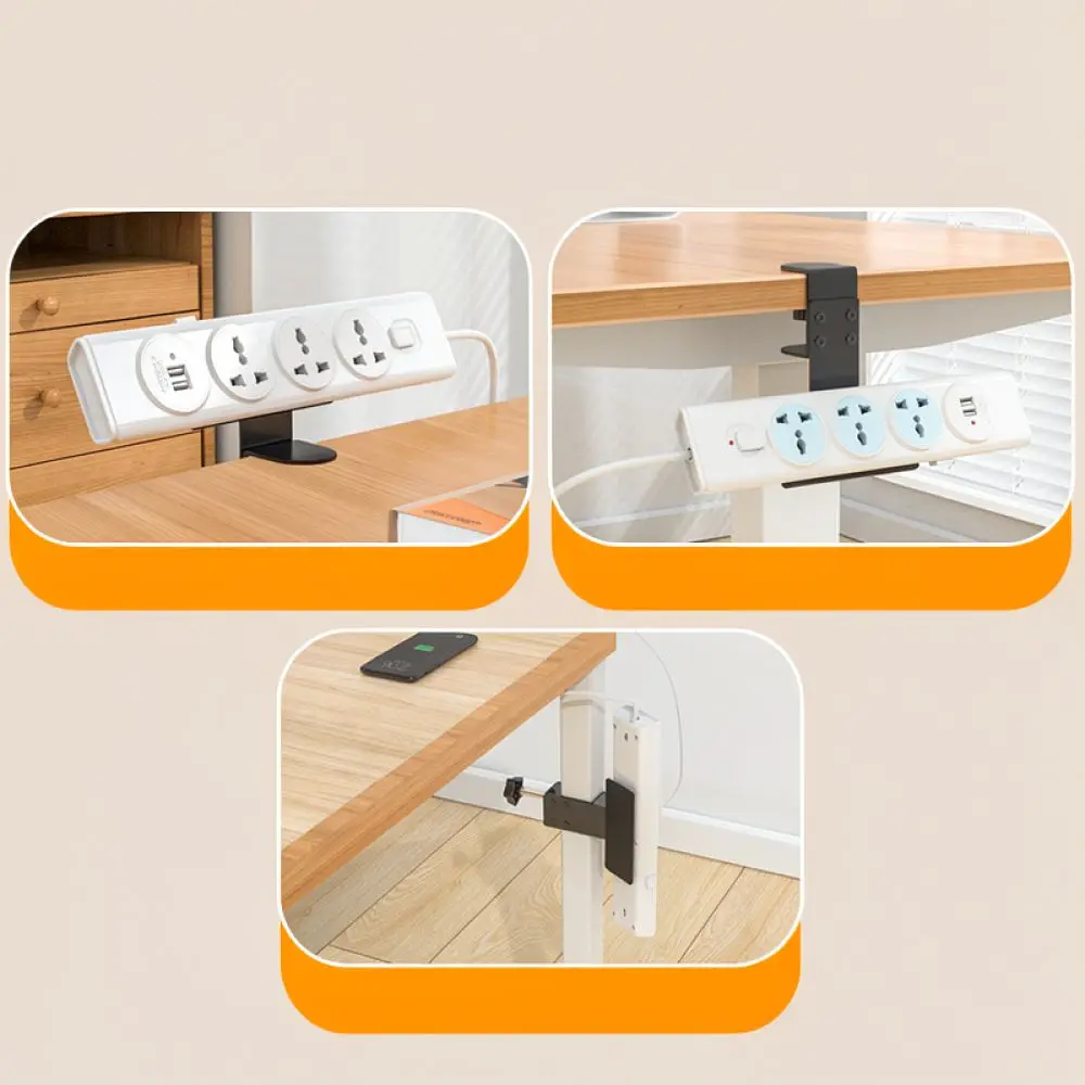 Under Table Socket Fixing Shelf Drill Free Cable Organizer Rack Metal Desktop Cord Management Holder Home Office Tool