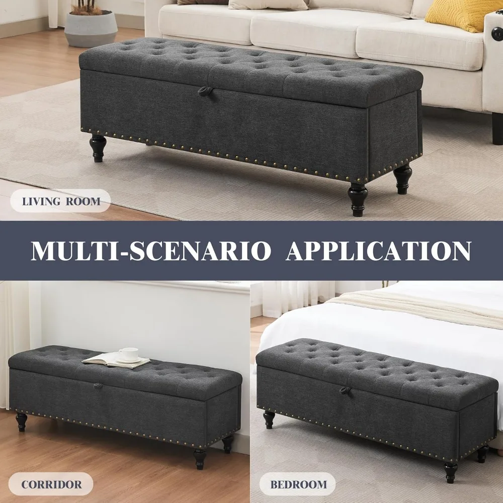 مقعد عثماني كبير للتخزين مع مفصلات أمان، سعة 330 رطلاً #6