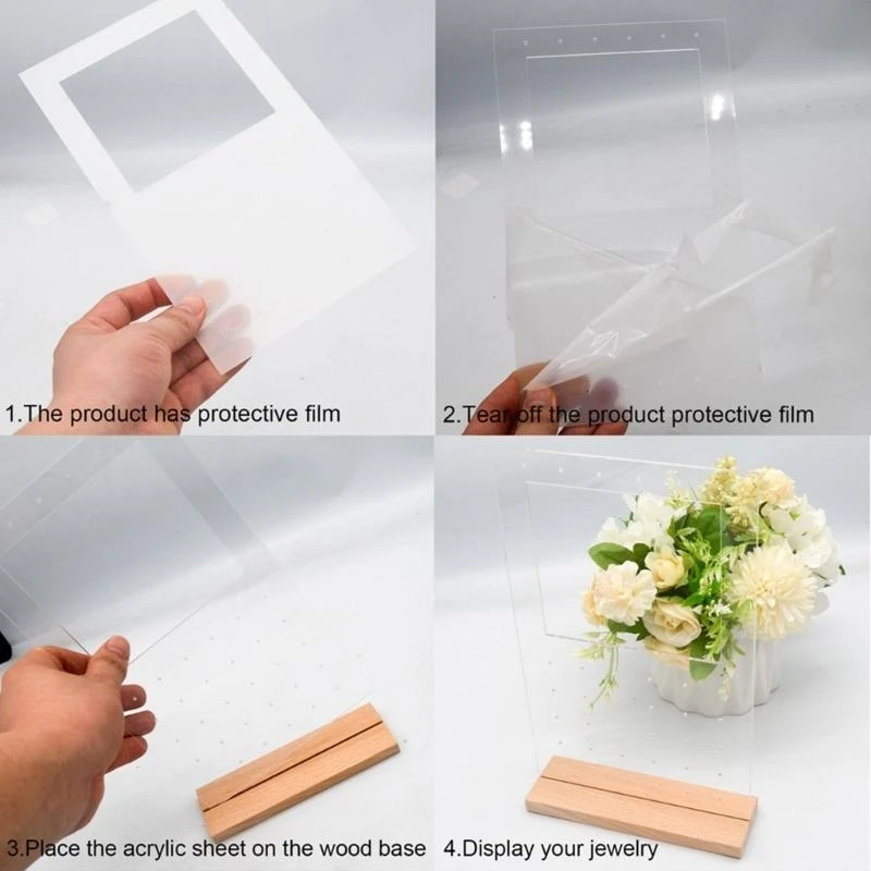 رف عرض مجوهرات التجزئة عن حامل المجوهرات الأكريليك مع قاعدة خشبية