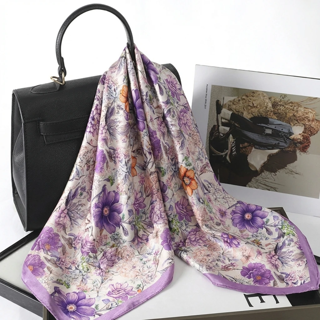 

2026 Роскошный женский шелковый шарф с цветочным принтом, квадратные шарфы для волос, платок, повязка на голову, шали, шейный платок, бандана для женщин
