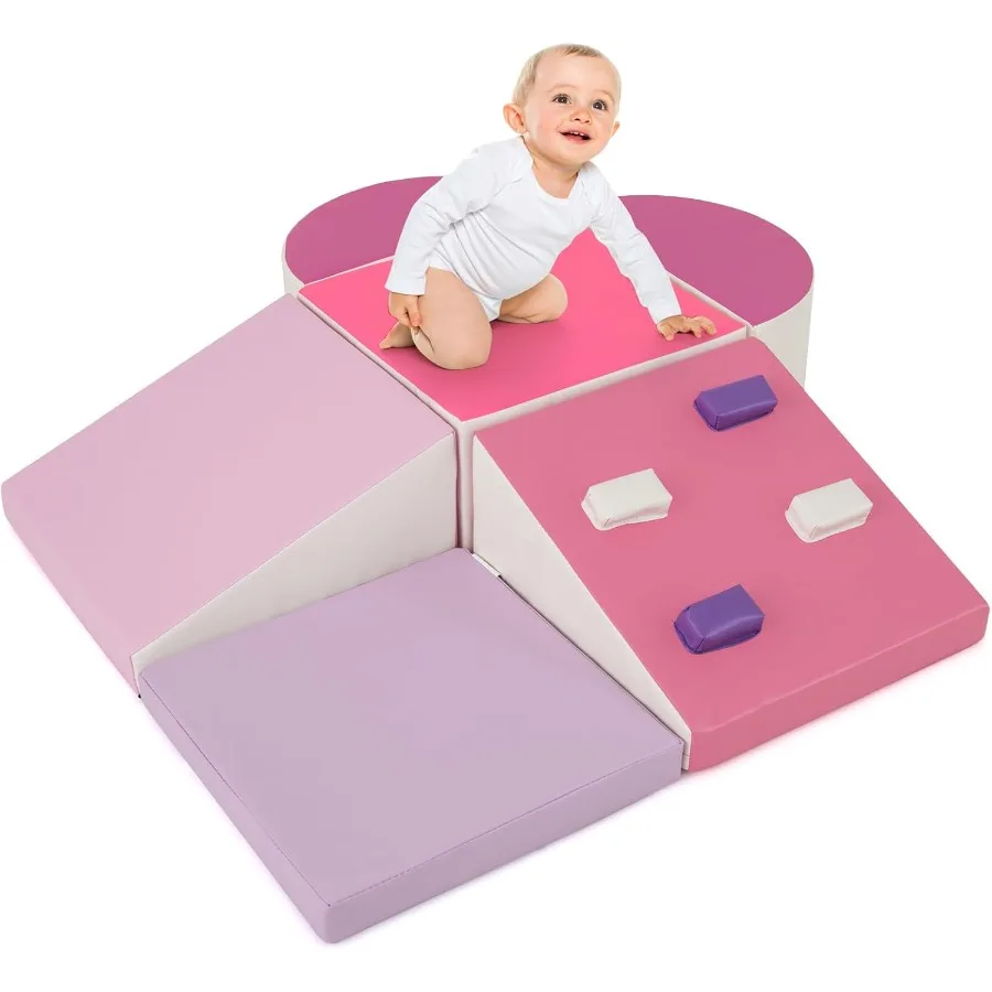 

6-Piece Soft Foam Blocks Play Set with PU Leather for Indoor Climbing and Crawl Activity Gym Playground Climber in Peach Color
